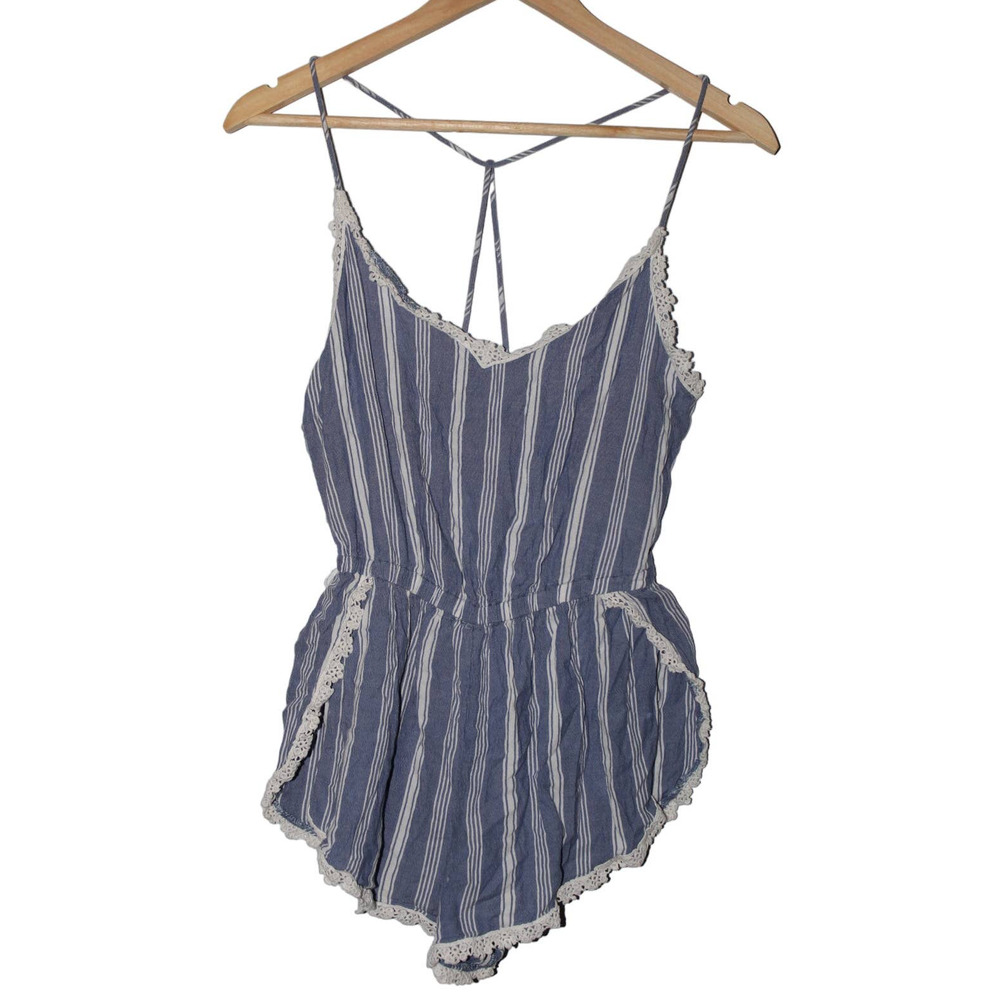 Women's Abercrombie & Fitch Blue White Striped Cotton V-Neck Tank Top Romper XS